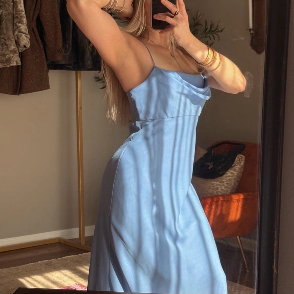 Elegant Blue Spaghetti Strap Dress